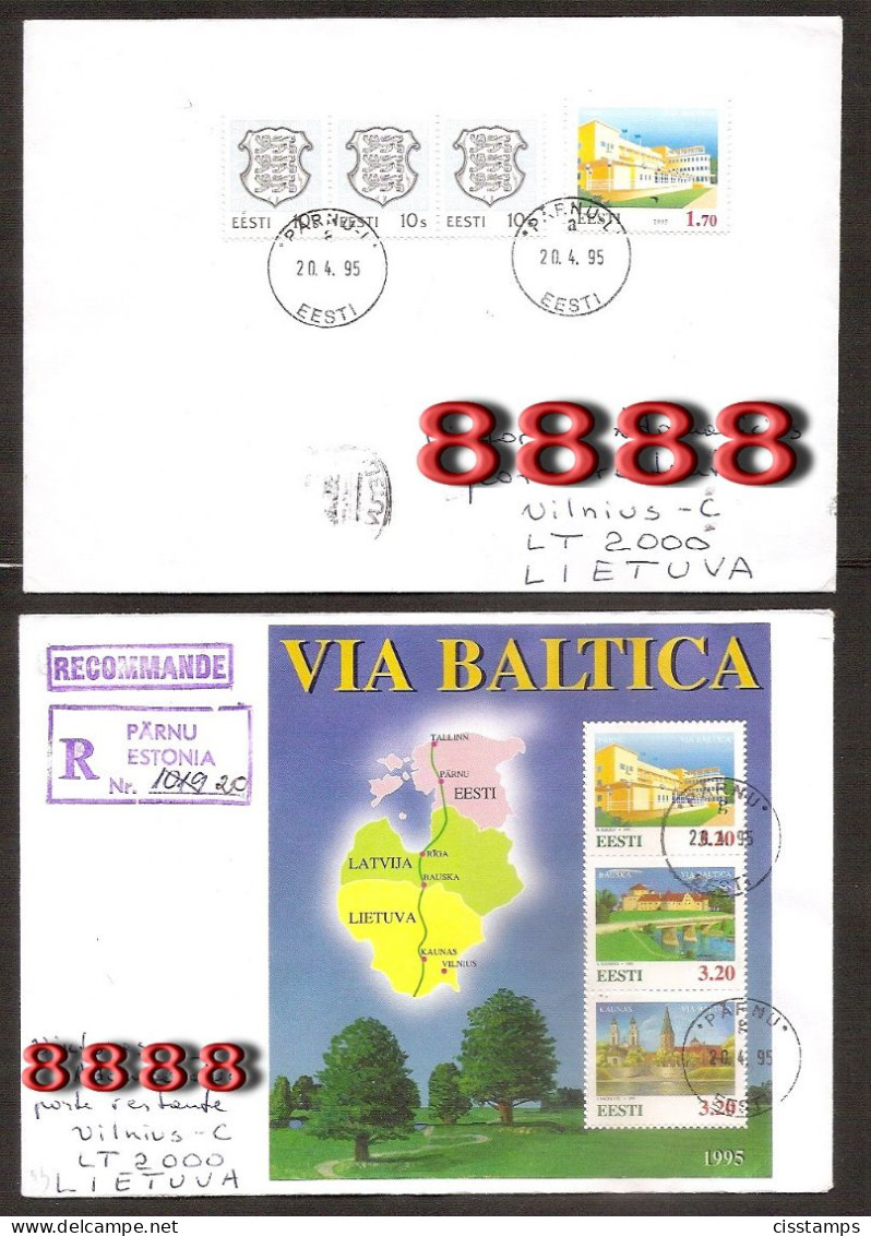 Estonia 1995●Via Baltica Motorway●complet Set●Mi 250, Bl.8● 2x Letters Sent On The Day Of Issue - Estonie