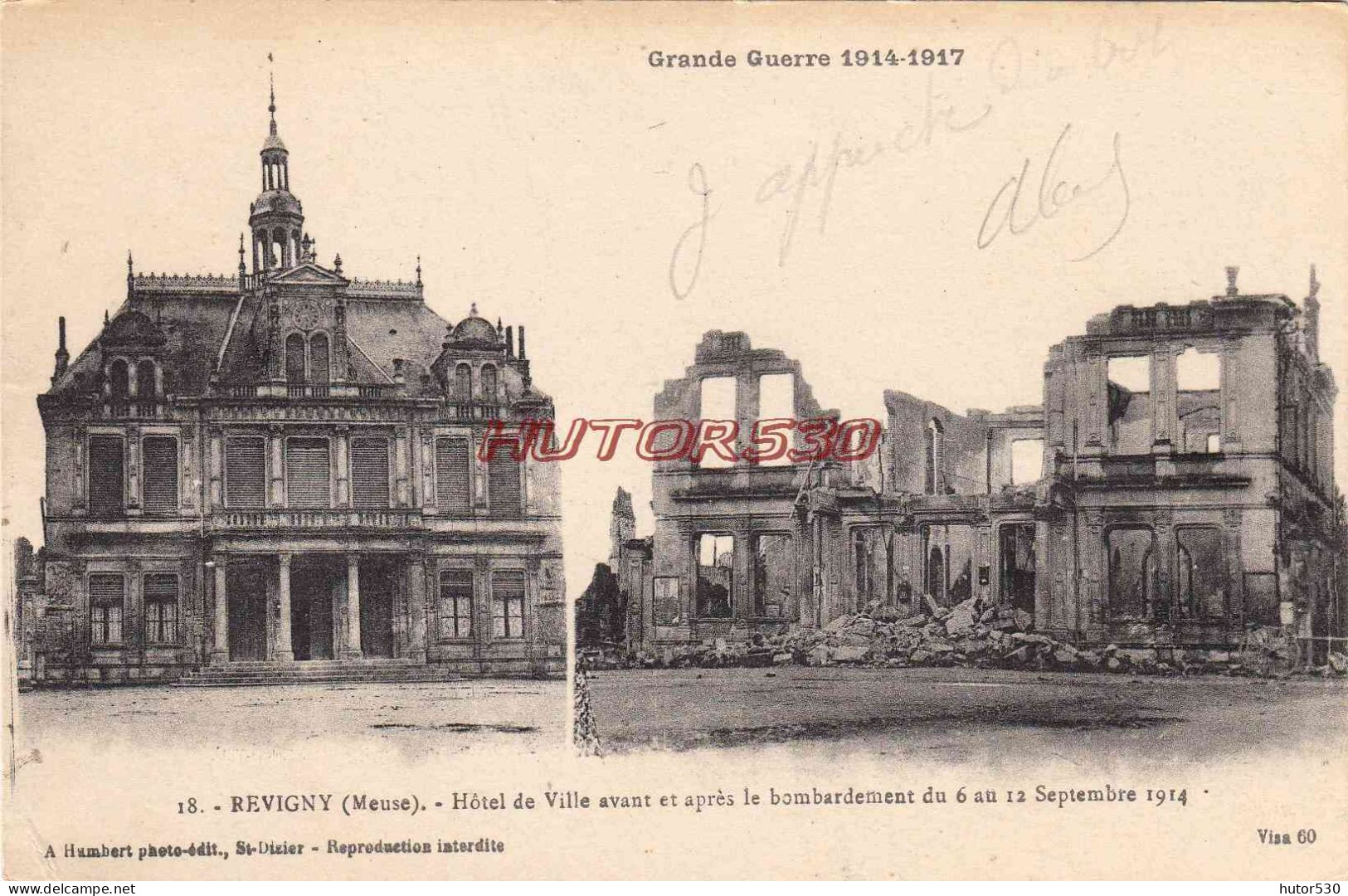 CPA GUERRE 1914-1918 - REVIGNY - HOTEL DE VILLE AVANT ET APRES LE BOMBARDEMENT - Guerre 1914-18