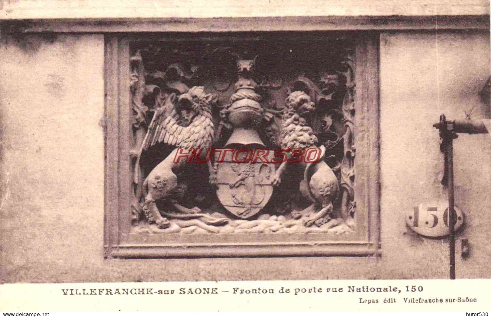 CPA VILLEFRANCHE SUR SAONE - FRONTON DE PORTE RUE NATIONALE - Villefranche-sur-Saone