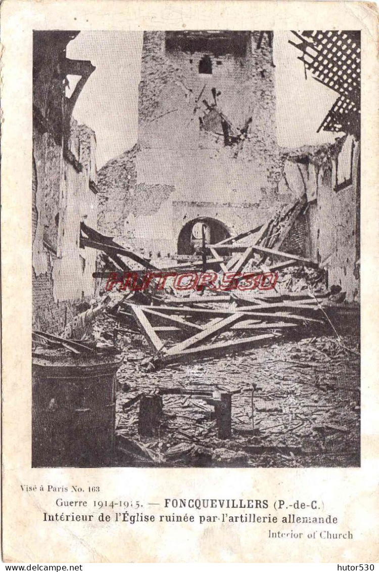 CPA GUERRE 1914-1918 - FONCQUEVILLERS - INTERIEUR DE L'EGLISE - Guerre 1914-18