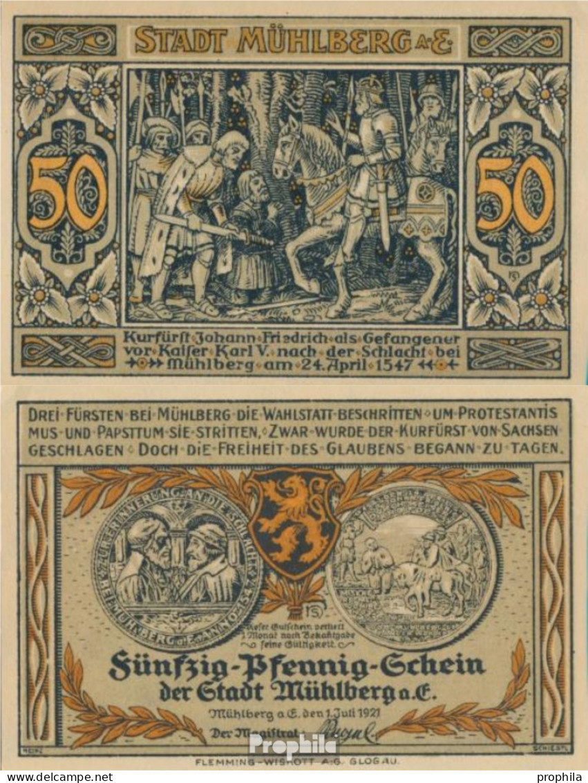 Mühlberg Notgeld: 903.1 A) 50 Pf Notgeldschein Der Stadt Mühlberg Bankfrisch 1921 50 Pfenning Mühlberg - Oostenrijk