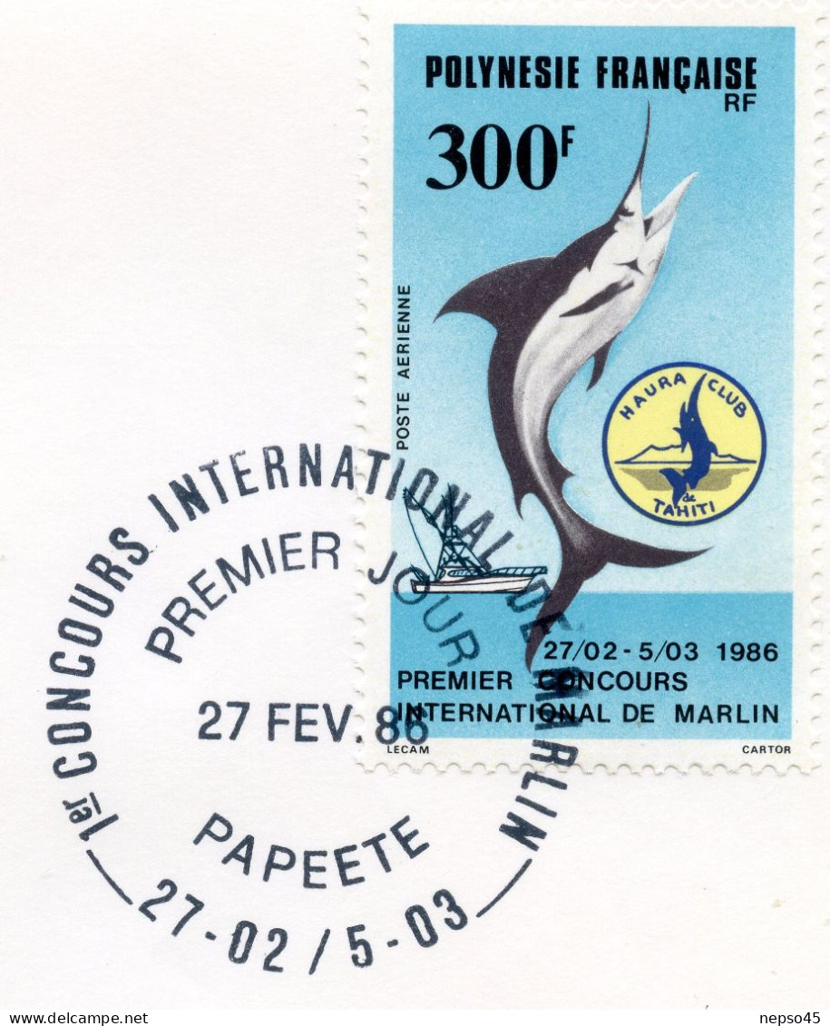 Enveloppe Timbres Premier Jour D'émission 1er Concours International De Marlin Le 27 02 86 .papeete.Polynésie Française - Autres & Non Classés