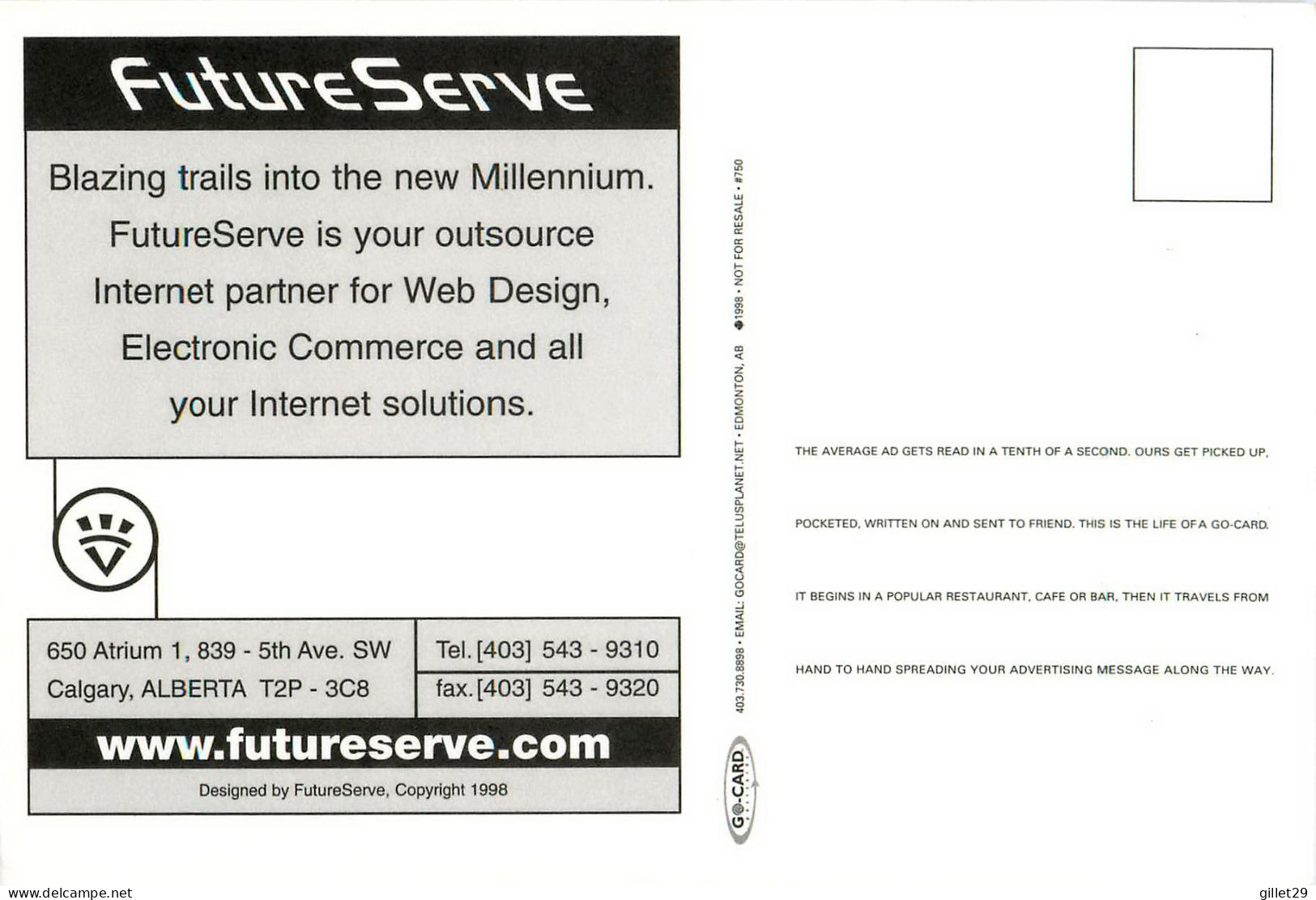 PUBLICITÉ - ADVERTISING - FUTURE SERVE, CALGARY, ALBERTA - GO-CARD  No 750 - - Publicité