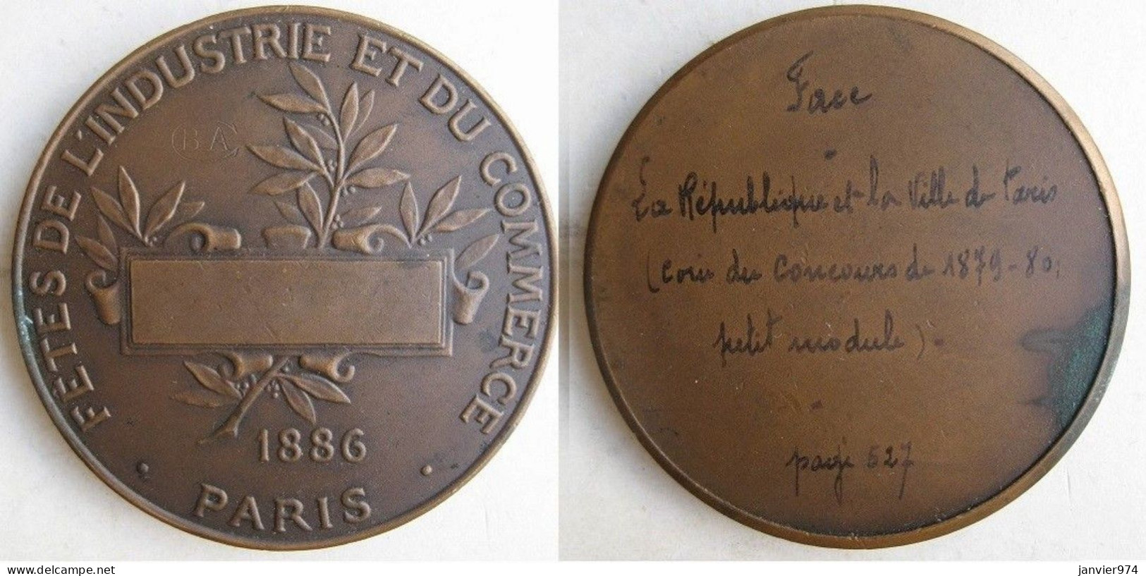 Prototype Définitif De La Médaille 1886 Paris , De La Face B , Par Daniel Dupuis. - Other & Unclassified