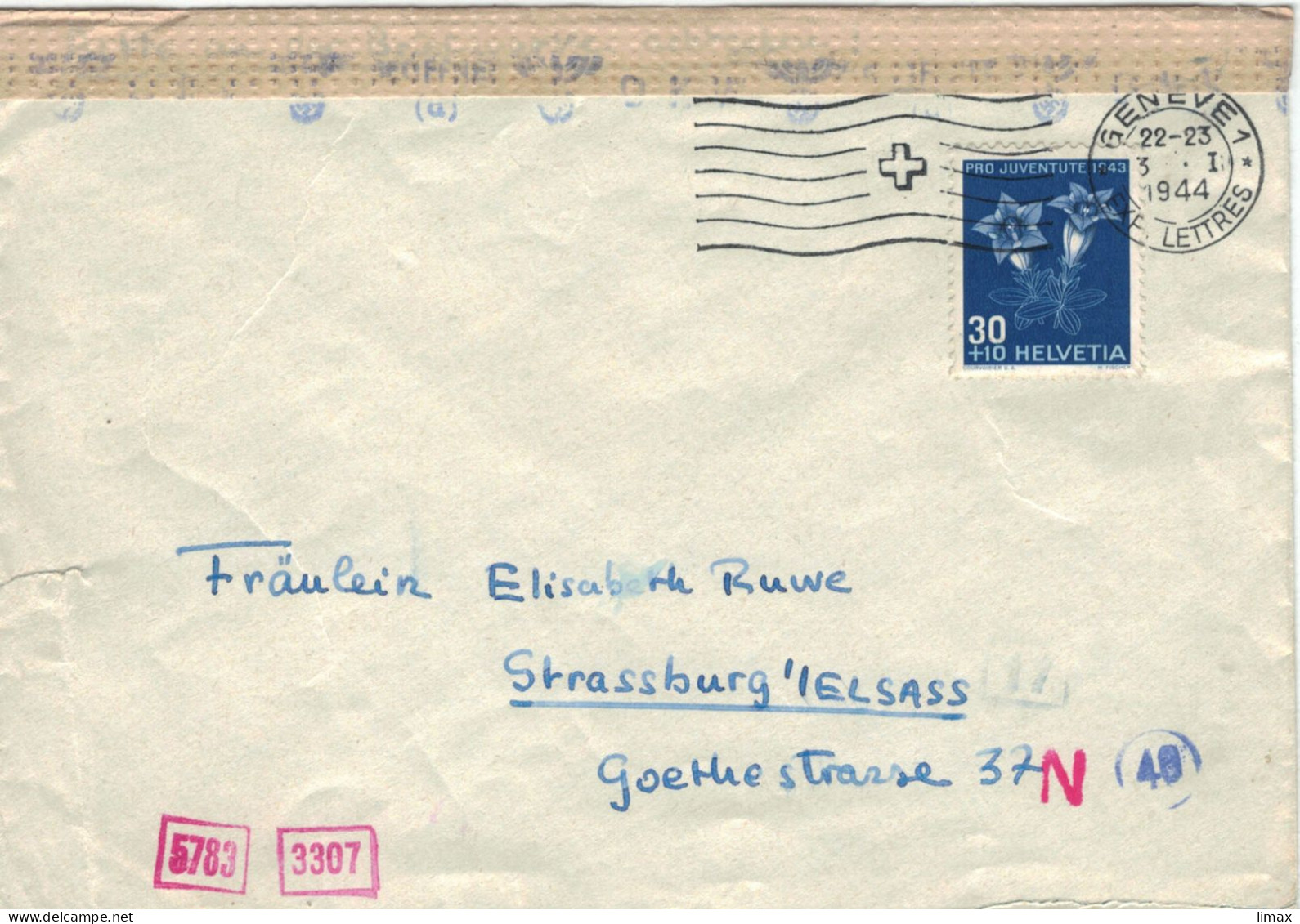 Genf Geneve 1944 > Ruwe Strassburg - Zensur OKW - Enzian - Covers & Documents
