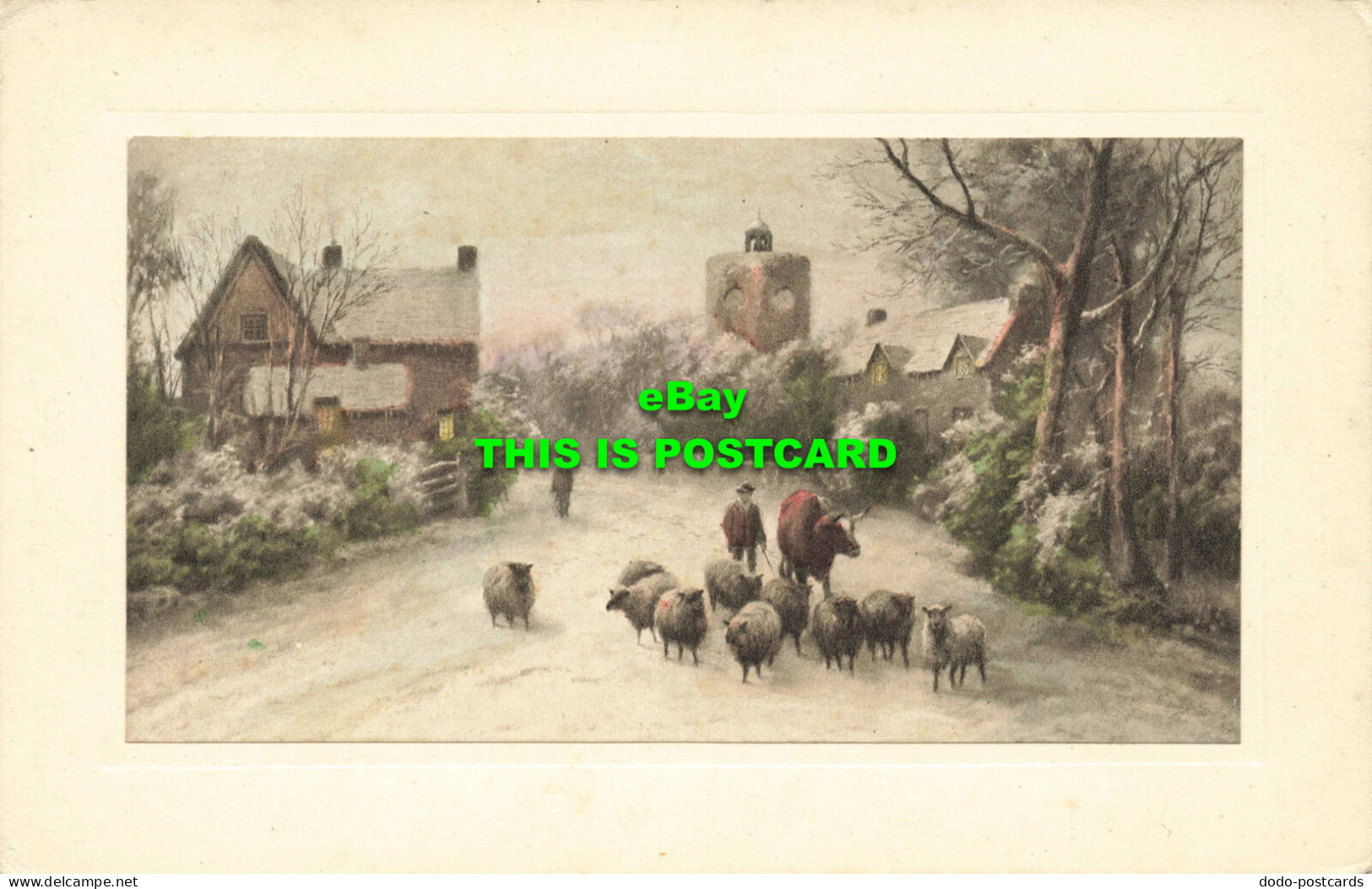 R597729 Unknown Place. Sheep. Village. People. C. W. Faulkner. Series 940 - Monde