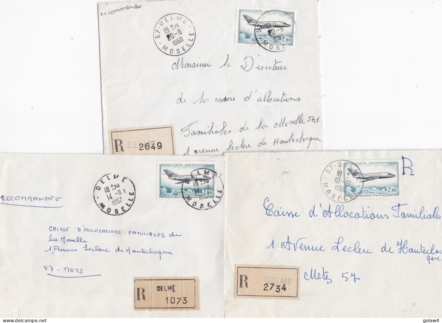 36956# LOT 5 LETTRES FRANCHISE PARTIELLE RECOMMANDE Obl DELME MOSELLE 1967 1968 Pour METZ 57 - Cartas & Documentos