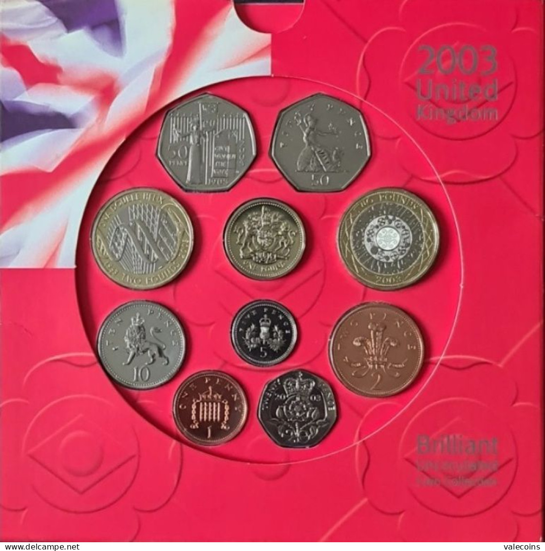 UK UNITED KINGDOM GREAT BRITAIN  2003 - 10 Brilliant UNC Coins - Official Folder - Mint Sets & Proof Sets