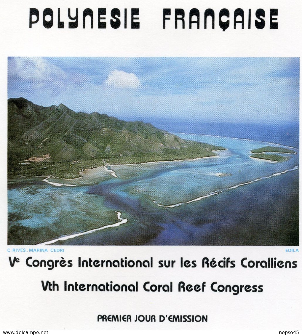 Enveloppe Timbres Premier Jour D'émission 5è Congrès International Sur Les Récifs Coralliens 28/5/85 Polynésie Française - Otros & Sin Clasificación