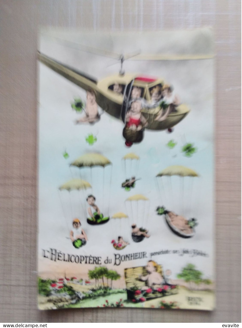 CPA Glacée   - Thème Enfants  L'Hélicoptère Du Bonheur  Parachute Ses Jolis Bébés - Gruppi Di Bambini & Famiglie