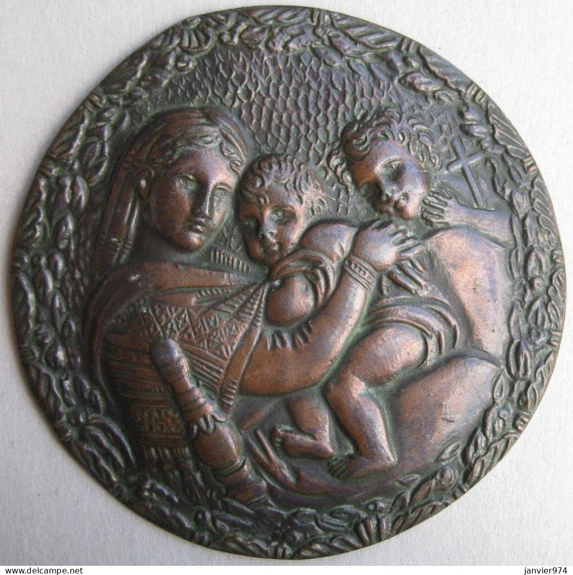 Applique En Bronze Madonna Dell Seggiola - La Vierge à La Chaise – Signée RAFFAELLO, D'après Le Peintre Raphael - Other & Unclassified