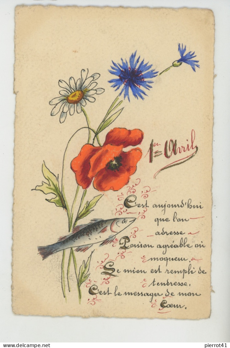 FLEURS - Jolie Carte Fantaisie Bouquet Champêtre Fleurs Tricolores Et Poisson 1er Avril - 1° Aprile (pesce Di Aprile)