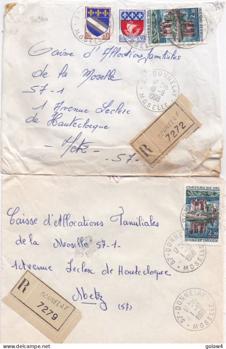 36960# LOT 2 LETTRES FRANCHISE PARTIELLE RECOMMANDE Obl DONNELAY MOSELLE 1968 Pour METZ 57 - Lettres & Documents