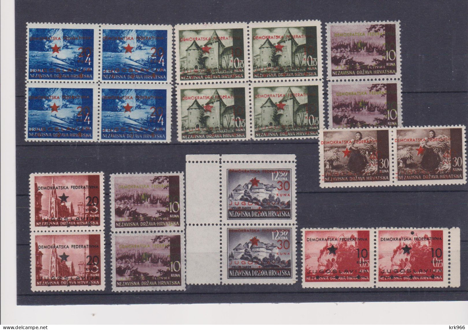 YUGOSLAVIA,1945 CROATIA SPLIT ISSUE Stamps Lot MNH - Ungebraucht