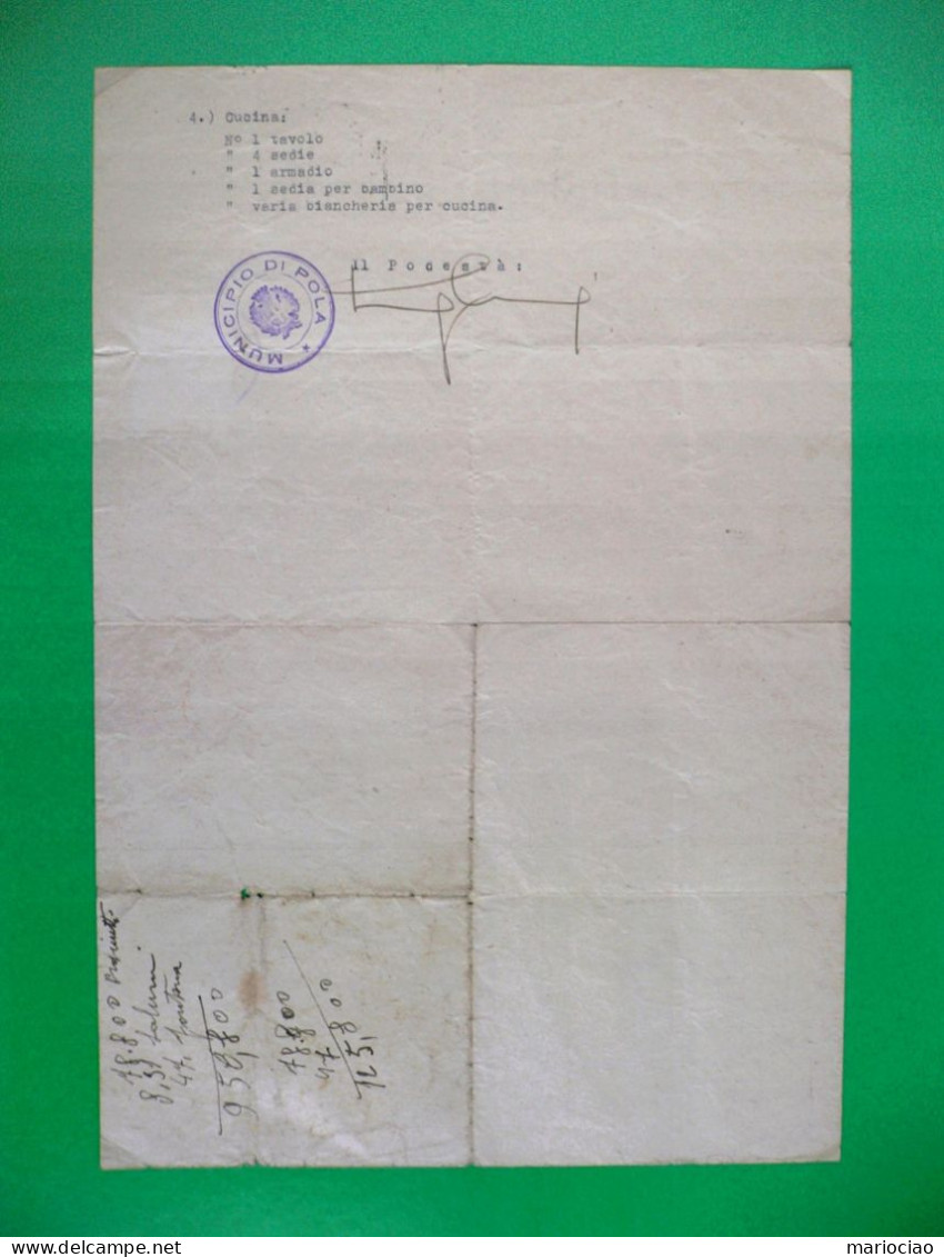 D-IT PNF Regno D'Italia 1942 Municipio Di Pola - Certificato Trasferimento Residenza A Padova - Historische Documenten