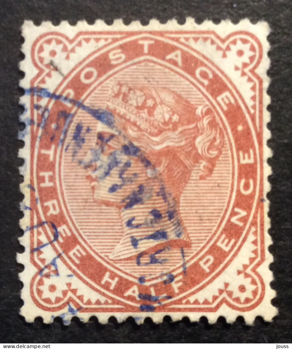 GB64-1 Victoria 1 1/2p Brun Rouge YT 69 Oblitéré BLEUE - Used Stamps