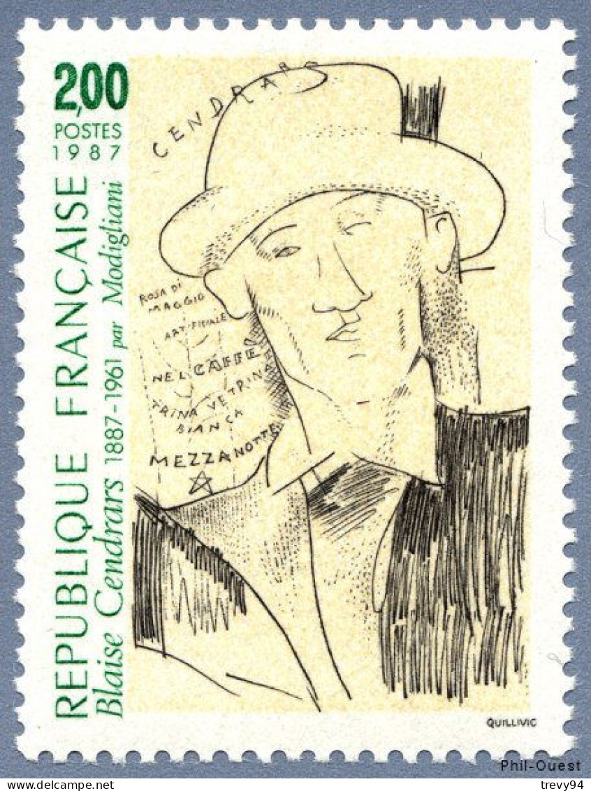 Timbre De 1987 Blaise Cendrars D'après Modigliani - N° 2497 Neuf - Ongebruikt