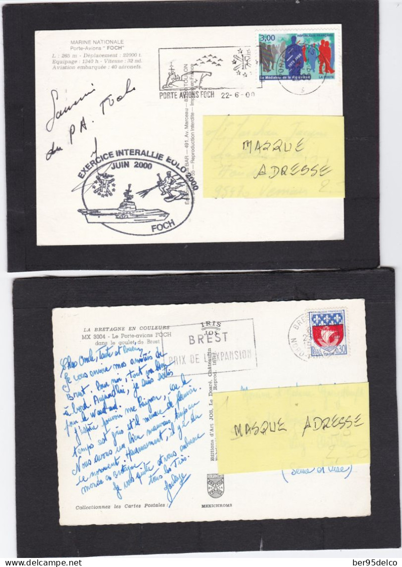 PORTE-AVIONS FOCH LOT De CINQ CARTES POSTALES AYANT VOYAGEES (Scans Recto Verso) + 2 AUTRES C.P. - Bolli Commemorativi