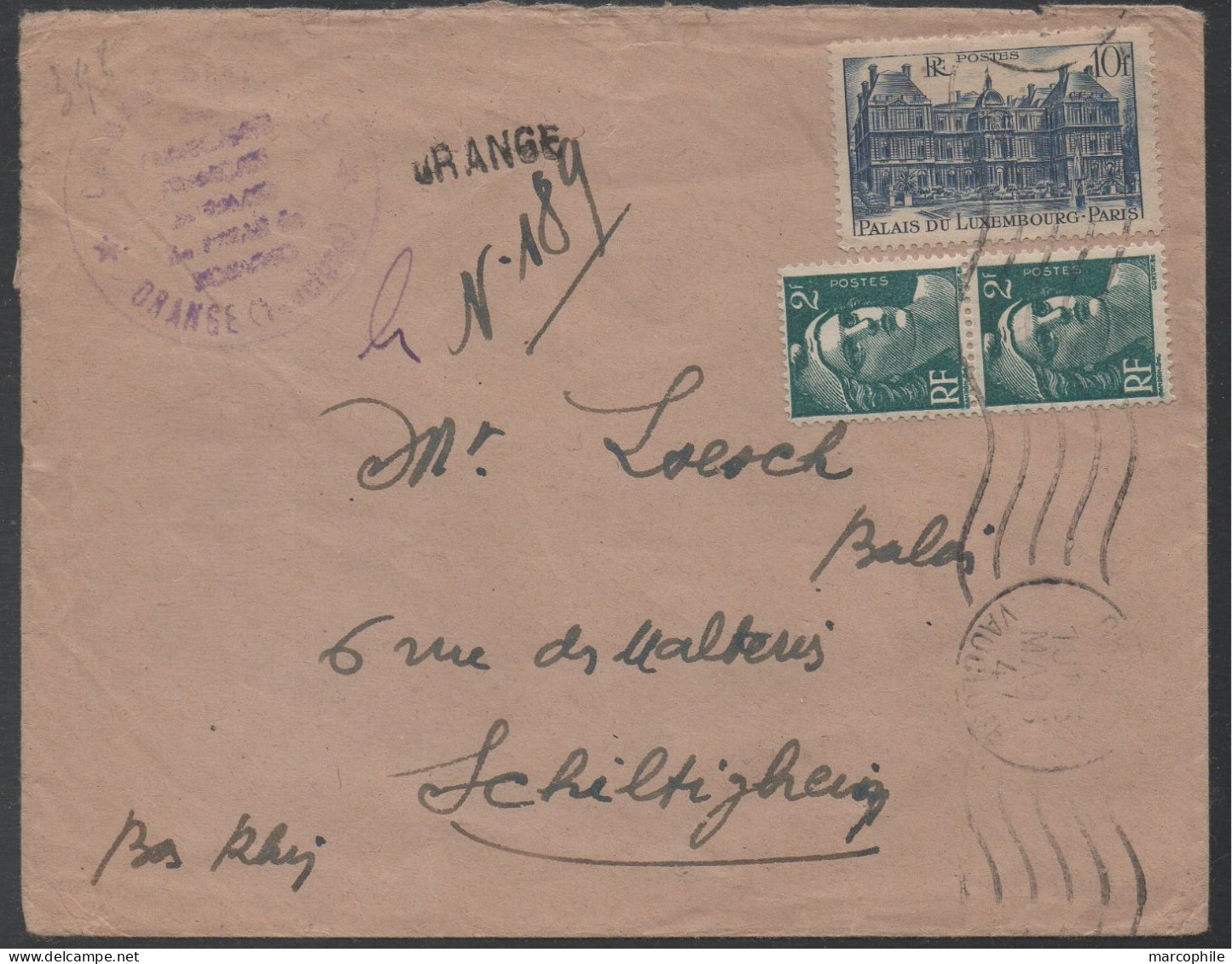 ORANGE - VAUCLUSE / 1947 RECOMMANDE PROVISOIRE POUR SCHILTIGHEIM - Covers & Documents