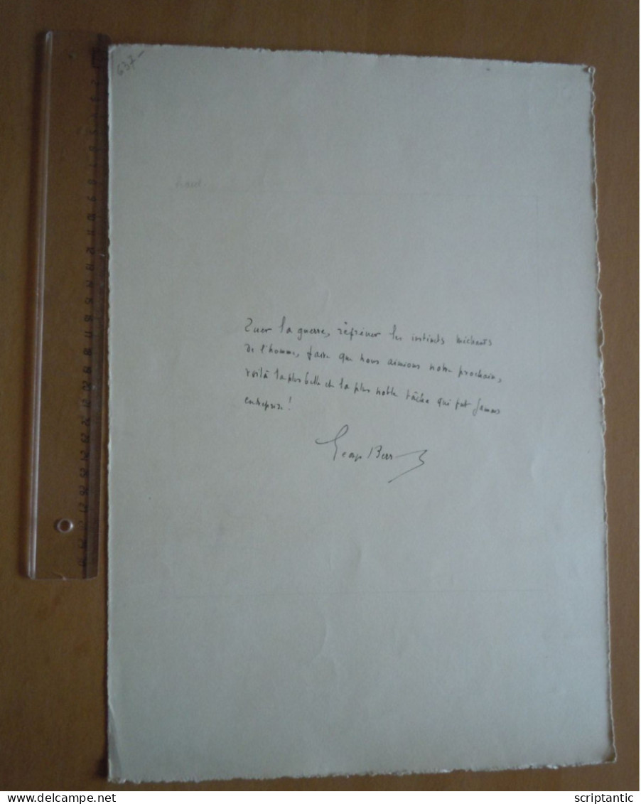 Pensée Autographe Georges BEER - Acteur Et Dramaturge  - PAX MUNDI - Livre Pour La Paix 1932 - Attori E Comici 
