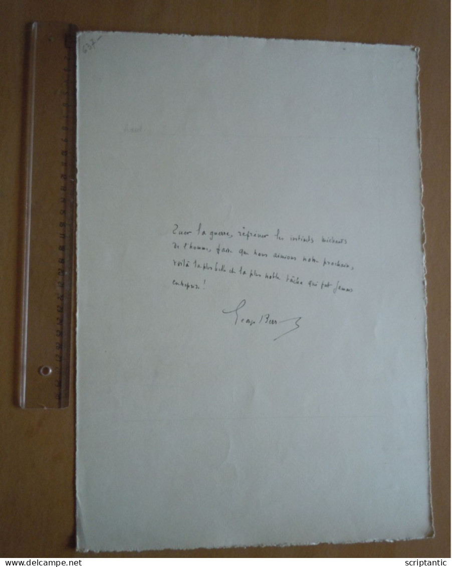 Pensée Autographe Georges BEER - Acteur Et Dramaturge  - PAX MUNDI - Livre Pour La Paix 1932 - Schauspieler Und Komiker