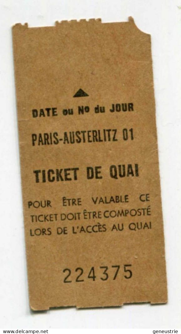 Ticket De Quai / Ticket De Train "Paris - Austerlitz" Années 70/80 - Paris - Billet SNCF / RATP - Sonstige & Ohne Zuordnung