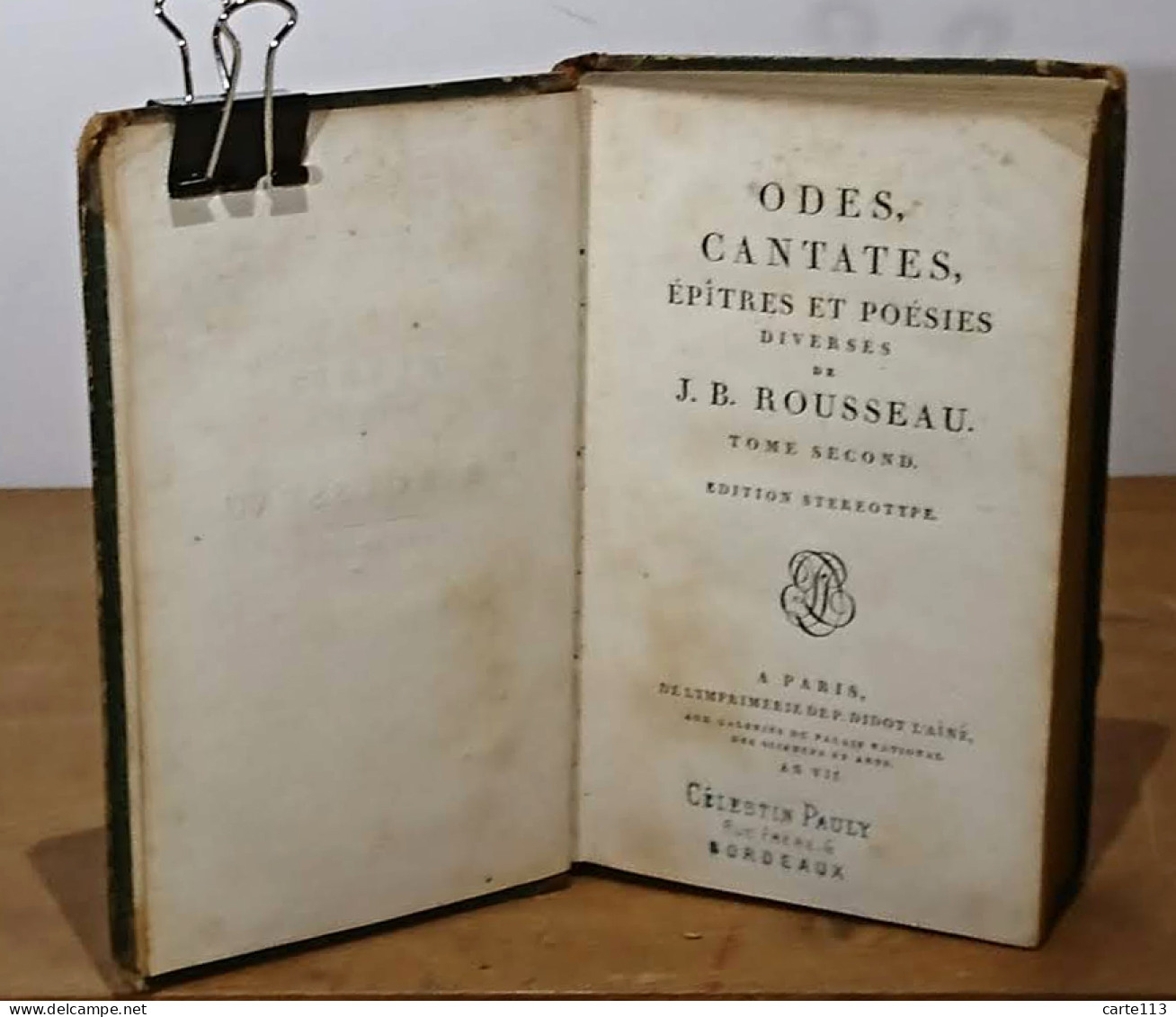 ROUSSEAU Jean-Baptiste - ODES, CANTATES, EPITRES ET POESIES DIVERSES - TOME 2 - 1701-1800