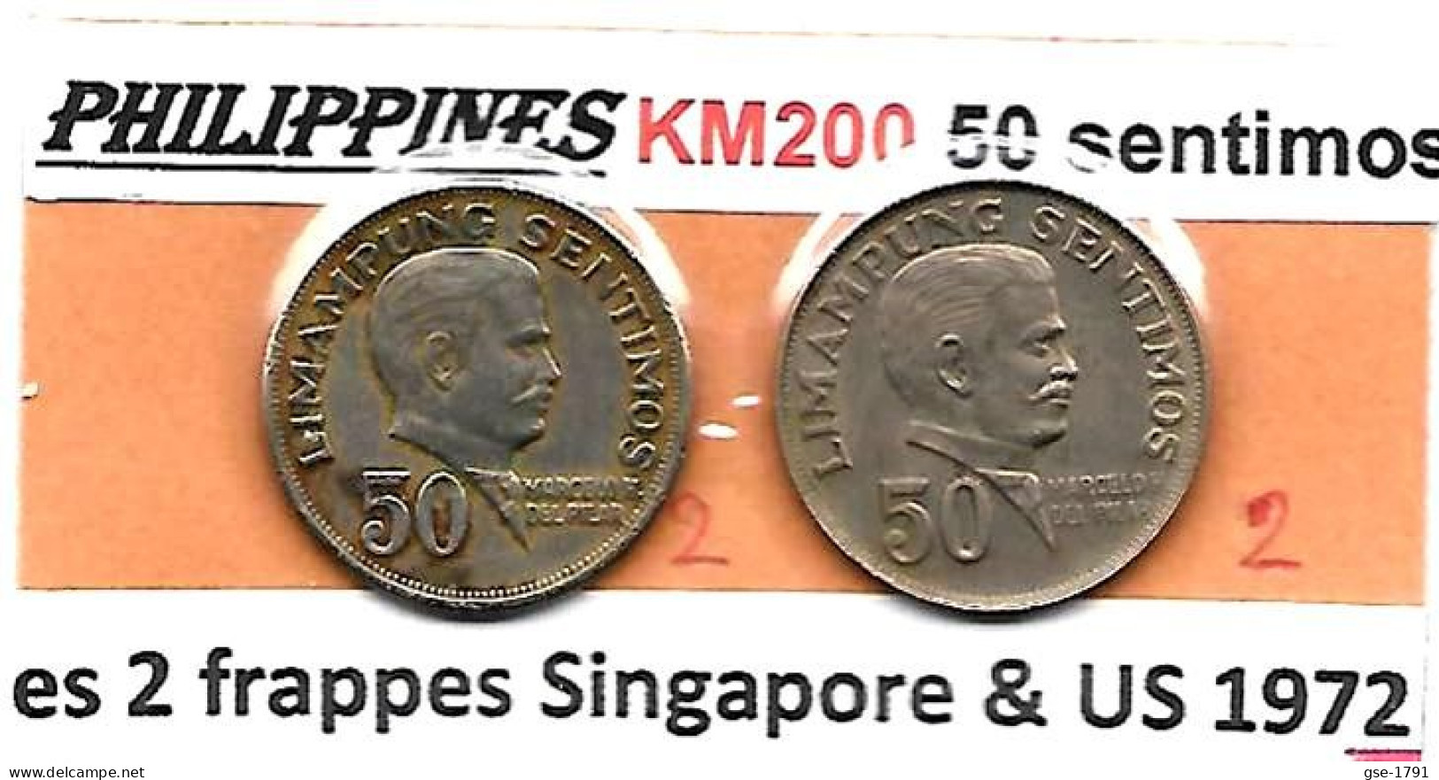 PHILIPPINES  Réforme Coinage, 50 Sentimos  Del PILAR  KM 200 ,  Les 2 Frappes De 1972 TTB - Filippijnen
