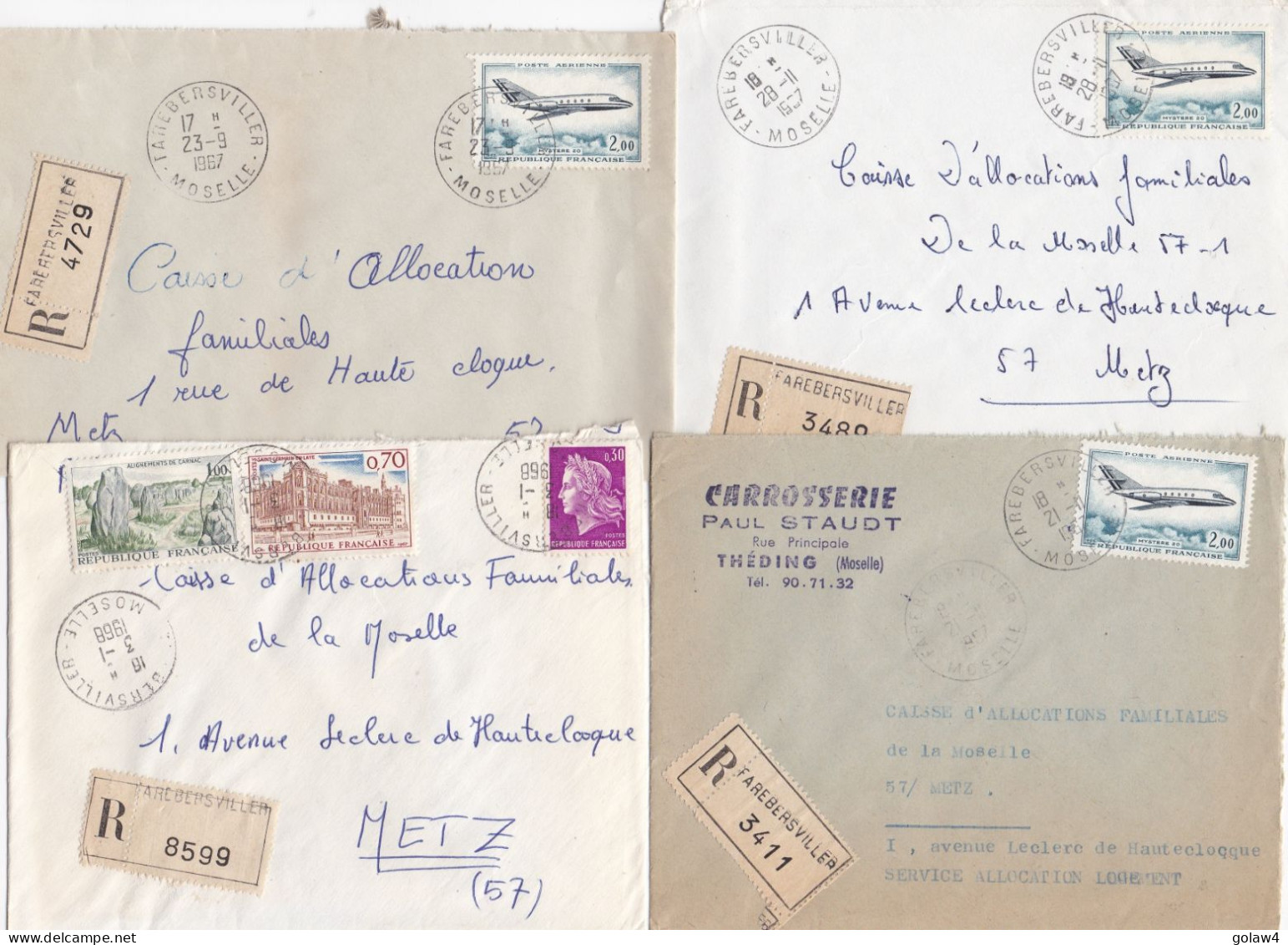 36967# LOT 15 LETTRES FRANCHISE PARTIELLE RECOMMANDE Obl FAREBERSVILLER MOSELLE 1967 1968 Pour METZ 57 - Covers & Documents