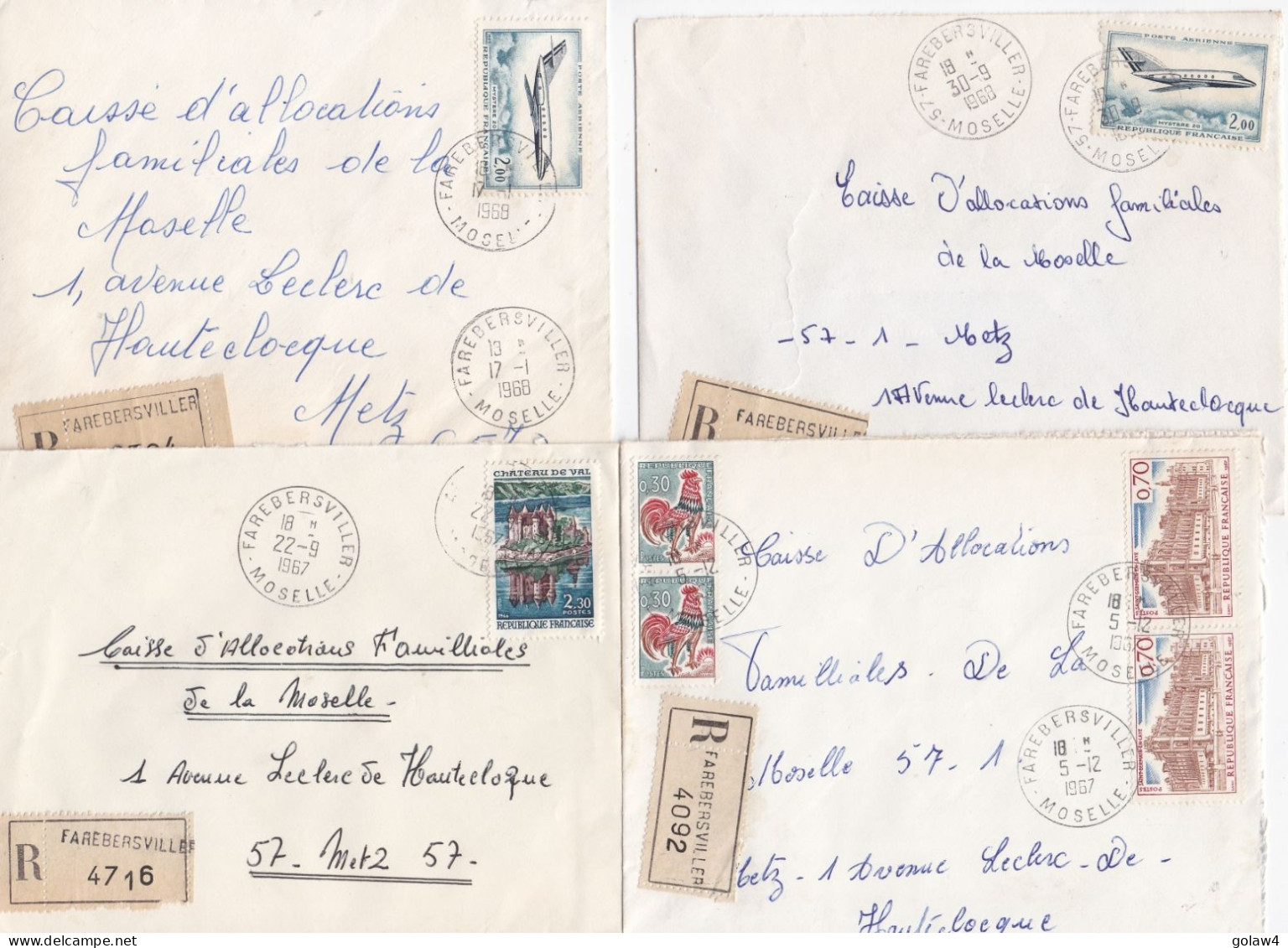 36967# LOT 15 LETTRES FRANCHISE PARTIELLE RECOMMANDE Obl FAREBERSVILLER MOSELLE 1967 1968 Pour METZ 57 - Covers & Documents