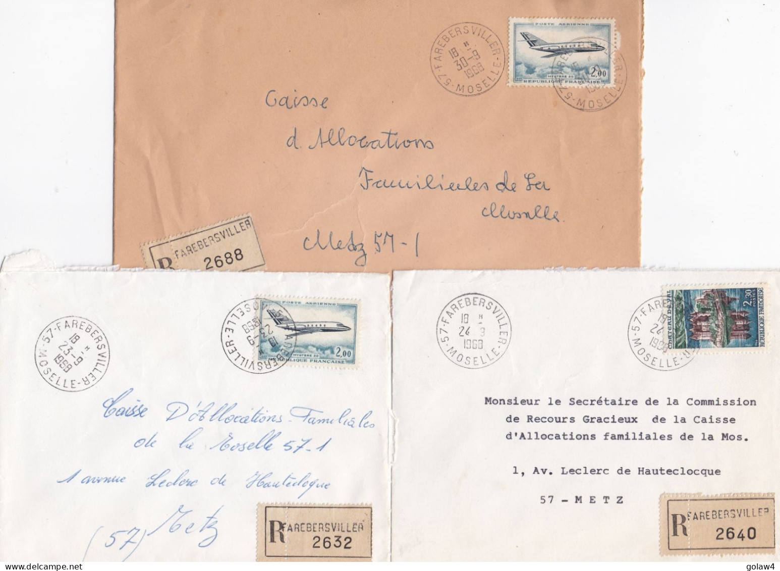 36967# LOT 15 LETTRES FRANCHISE PARTIELLE RECOMMANDE Obl FAREBERSVILLER MOSELLE 1967 1968 Pour METZ 57 - Covers & Documents