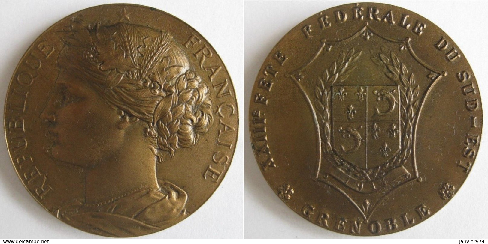 Médaille En Bronze. Grenoble 1914. 23eme Fête Fédérale Du Sud-Est. - Autres & Non Classés