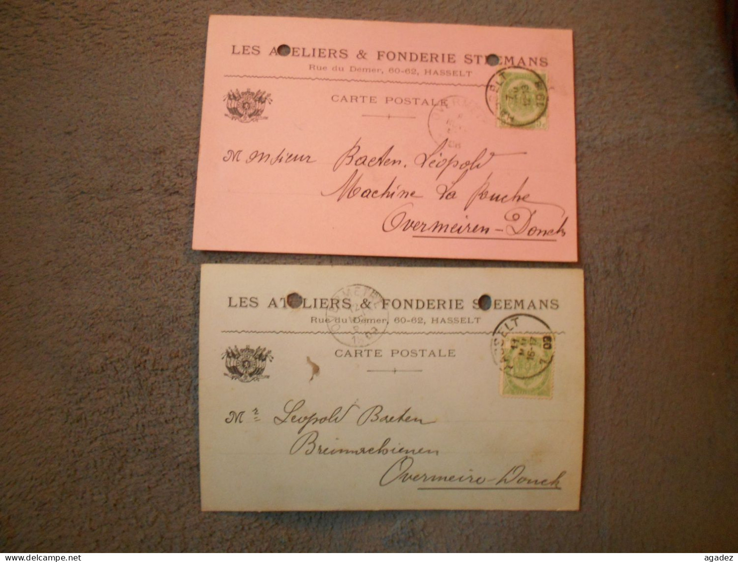 Cpa 2 Cartes Les Ateliers Et Fonderies Steemans  Hasselt 1908 Et 1909 - Hasselt