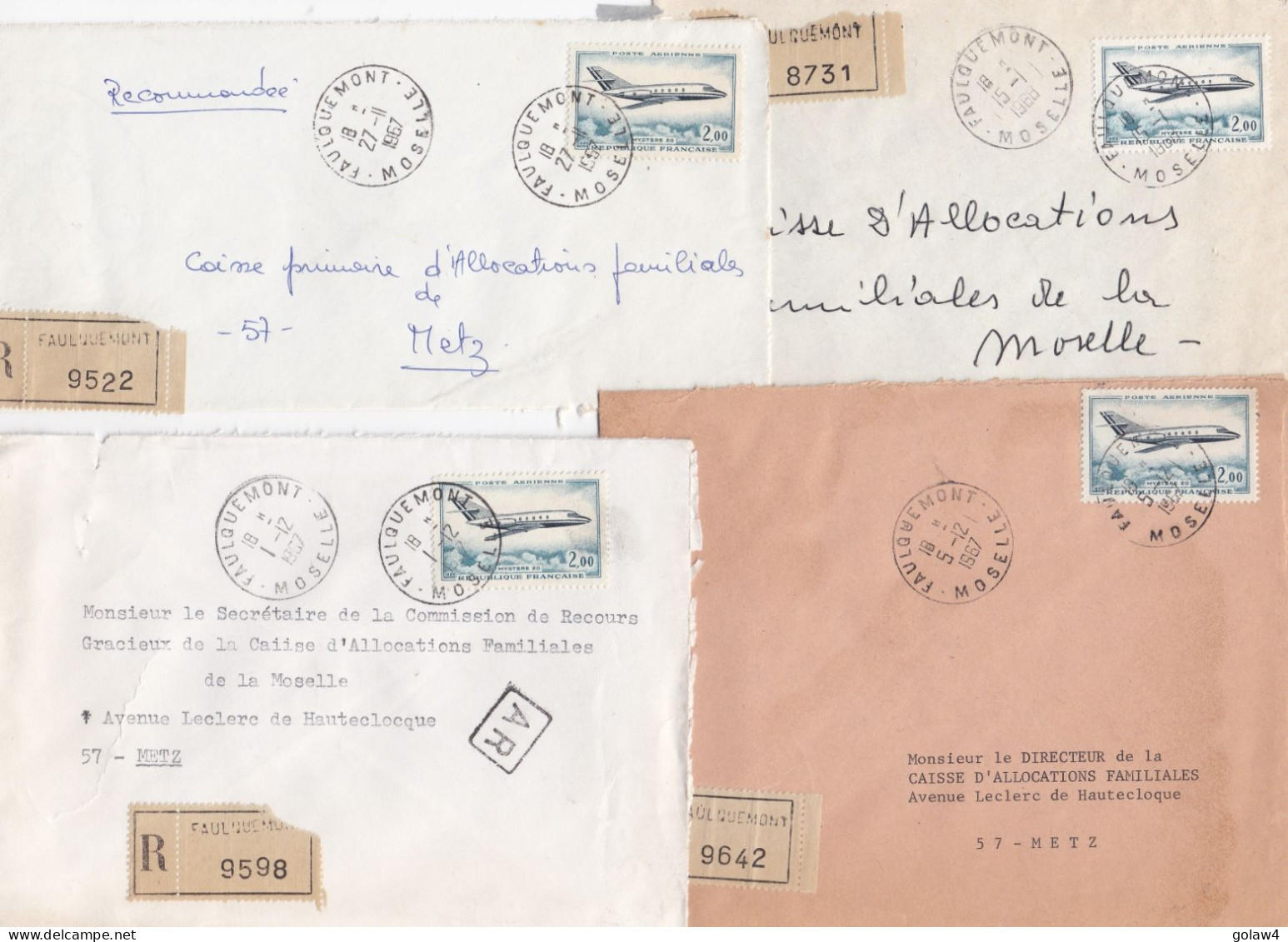 36969# LOT 22 LETTRES FRANCHISE PARTIELLE RECOMMANDE Obl FAULQUEMONT MOSELLE 1967 1968 Pour METZ 57 - Covers & Documents