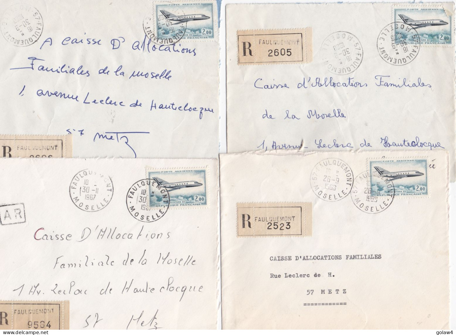 36969# LOT 22 LETTRES FRANCHISE PARTIELLE RECOMMANDE Obl FAULQUEMONT MOSELLE 1967 1968 Pour METZ 57 - Covers & Documents