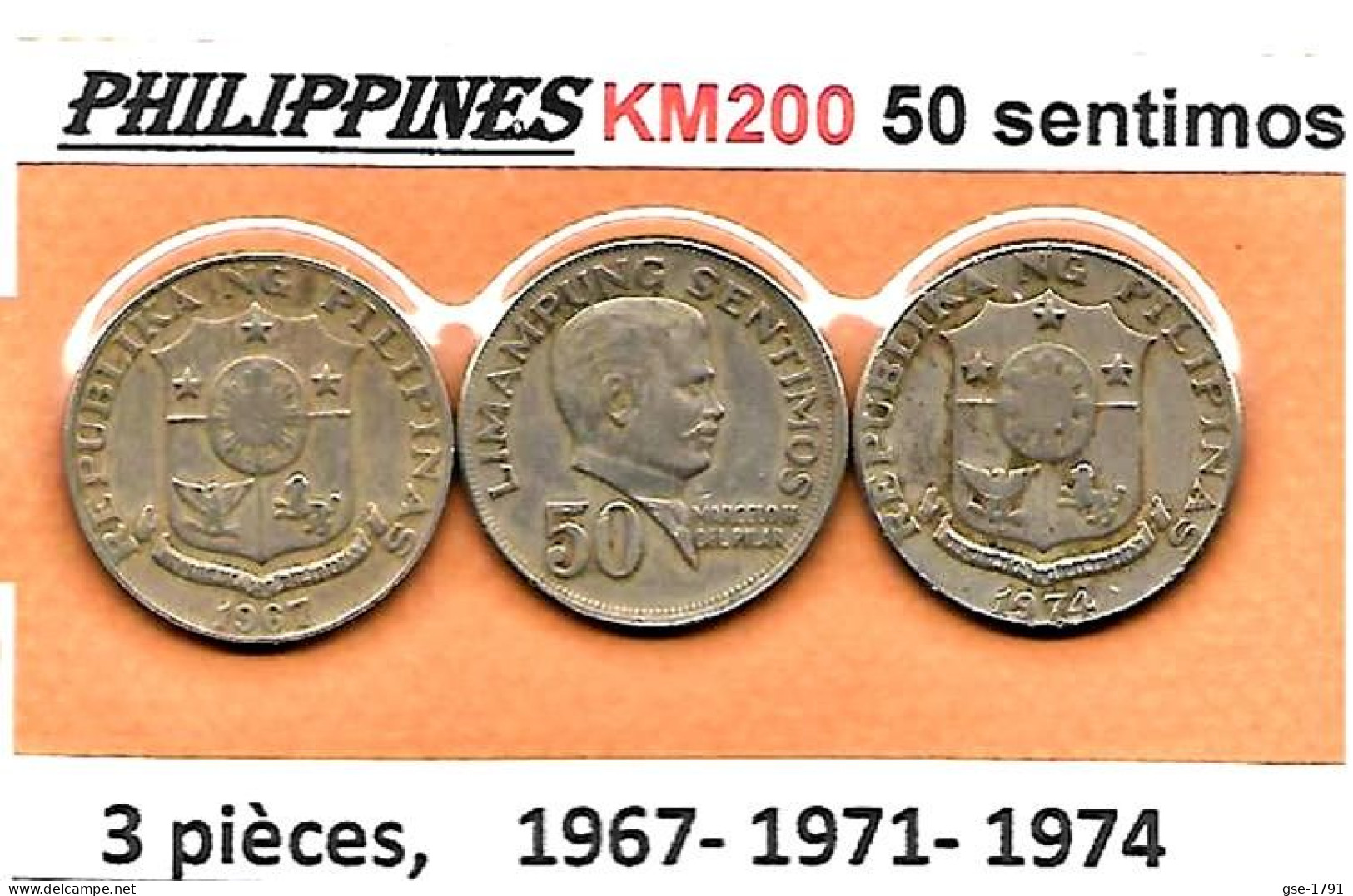 PHILIPPINES  Réforme Coinage, 50 Sentimos  Del PILAR  KM 200 ,  Années 1967-1971- 1974 TTB - Philippines