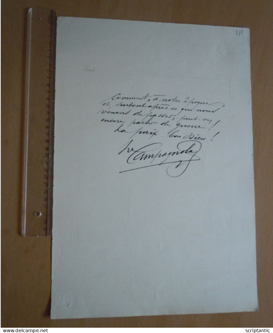 Pensée Autographe Léon CAMPAGNOLA - Acteur Lyrique Ténor  - PAX MUNDI - Livre Pour La Paix 1932 - Marseille - Acteurs & Toneelspelers