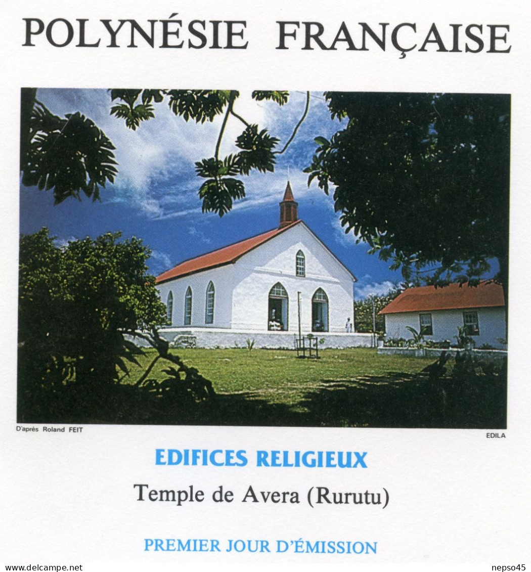 Enveloppe Timbres Premier Jour D'émission 17 Dec 86.temple De Avera ( Rurutu ) Edifice Religieux,Polynésie Française - Other & Unclassified