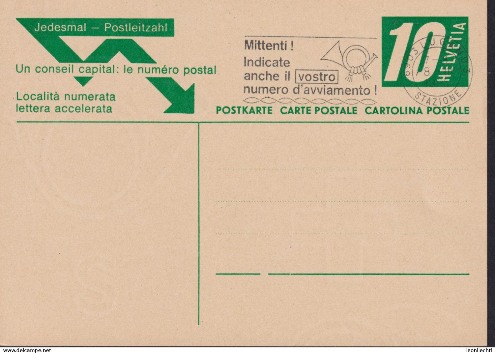 1965, Jedesmal-Postleitzahl Zum:195 10 Cts  ⵙ LUGANO 3 Flagg: Mittenti ! Indicte Anche Il Vostro Numero `d'avviamento - Stamped Stationery