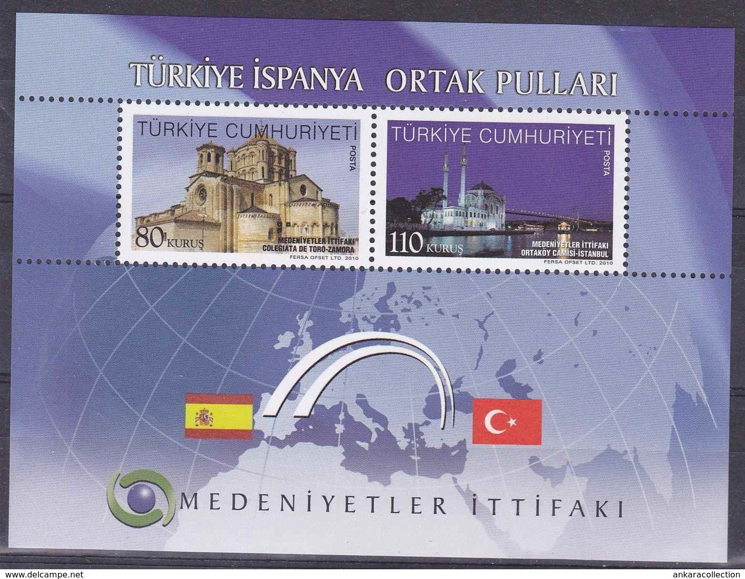 AC - TURKEY STAMP  -  THE ALLIANCE OF CIVILIZATION TURKEY - SPAIN SOUVENIR SHEET MNH  18 OCTOBER 2010 - Unused Stamps