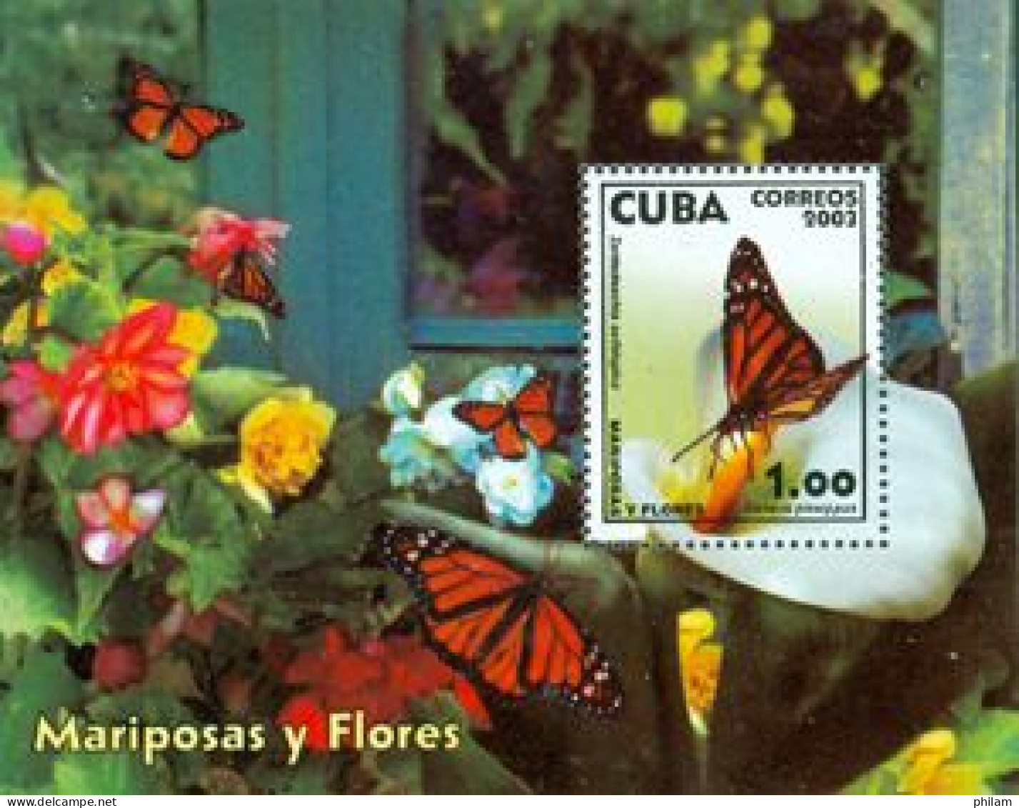 CUBA 2003 -  Fleurs Et Papillons - 1 BF - Hojas Y Bloques