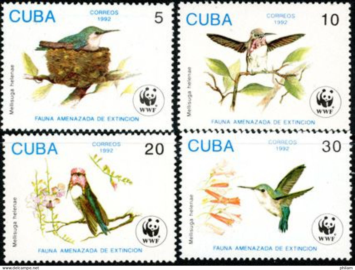 CUBA 1992 - W.W.F. Oiseaux - 4 V. - Nuevos