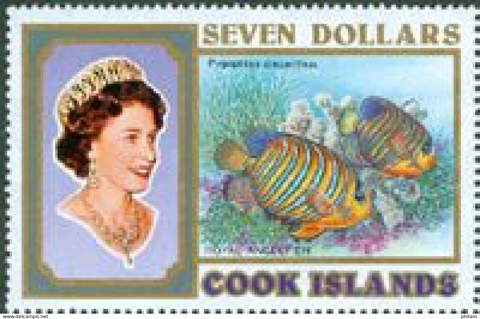COOK 1993 - Reine Elisabeth II Et Poissons - 7 $ - Cook Islands