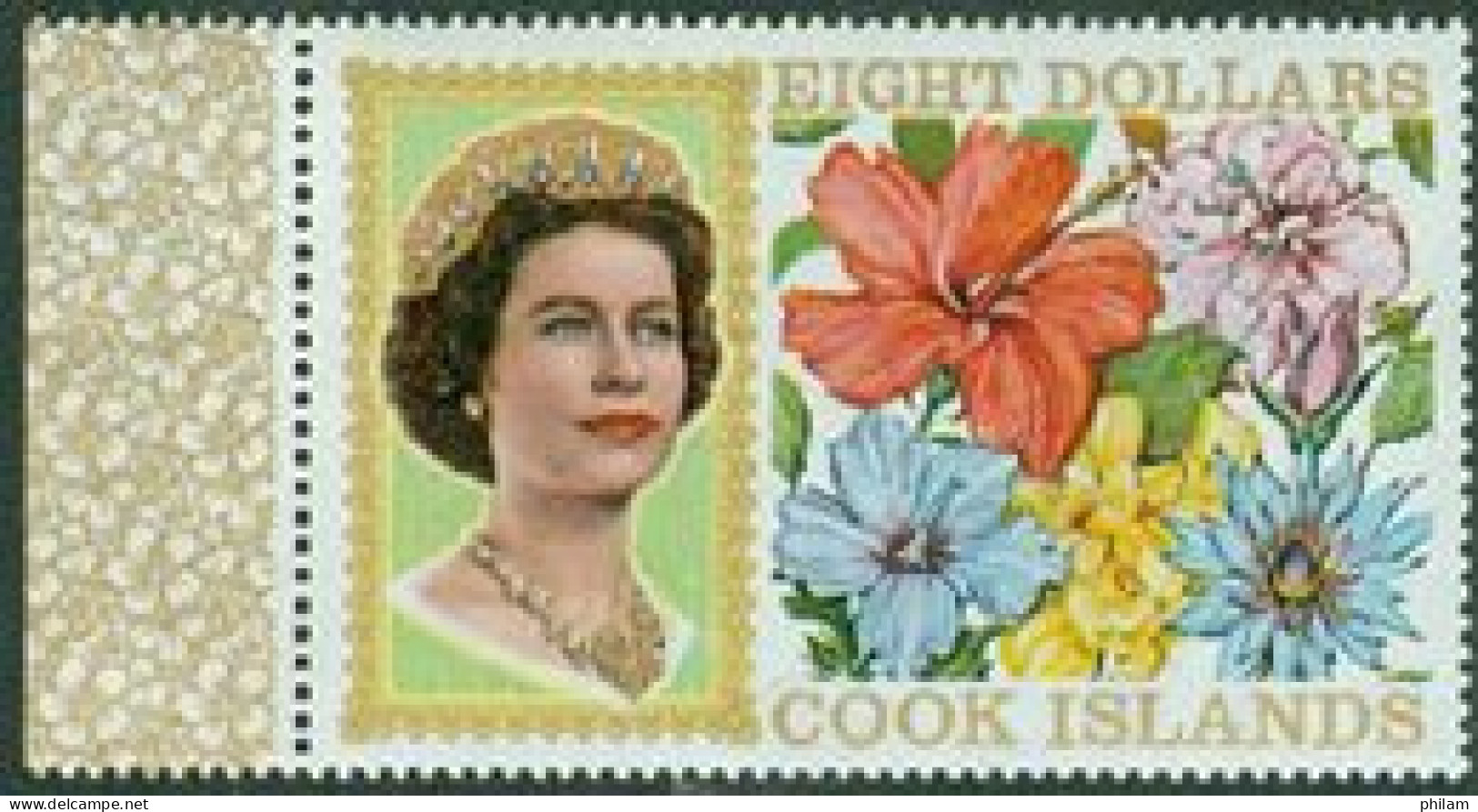 COOK 1971 - Reine Elisabeth II Et Fleurs - 8 $ - Cook Islands