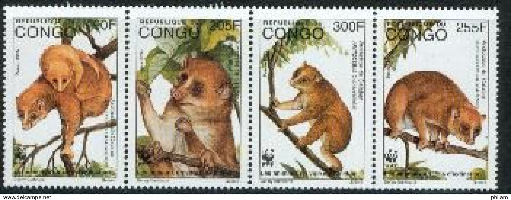 CONGO 1996 - WWF - Arctocèbe De Calabar  (maki) - 4 V. - Unused Stamps