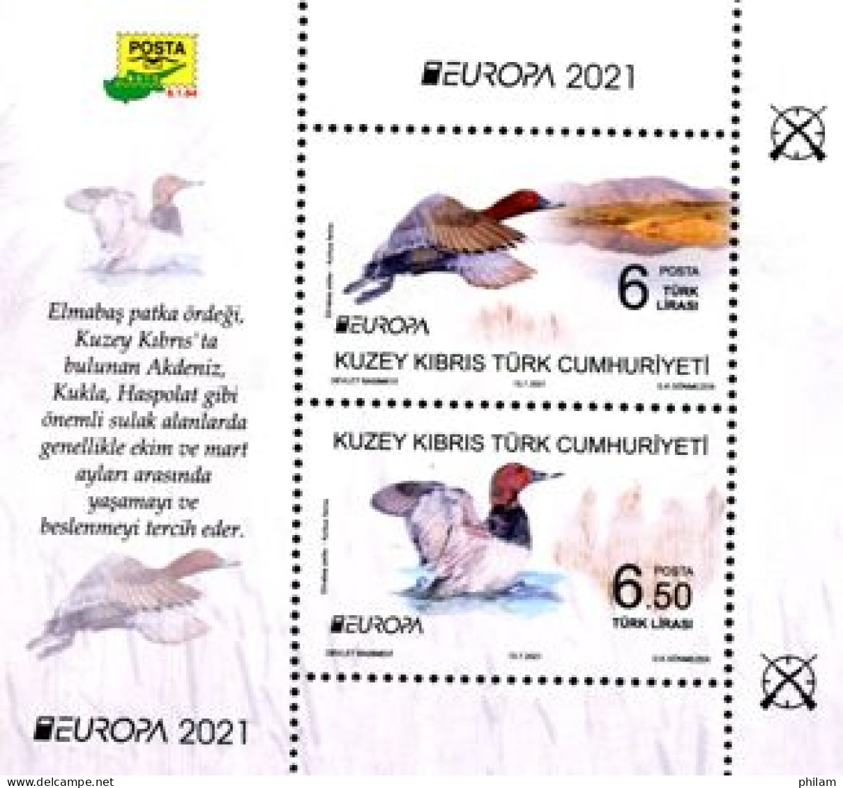 Chypre Turc 2021 - Europa - Faune Menacée - Canards Sauvages - 1 BF - Unused Stamps