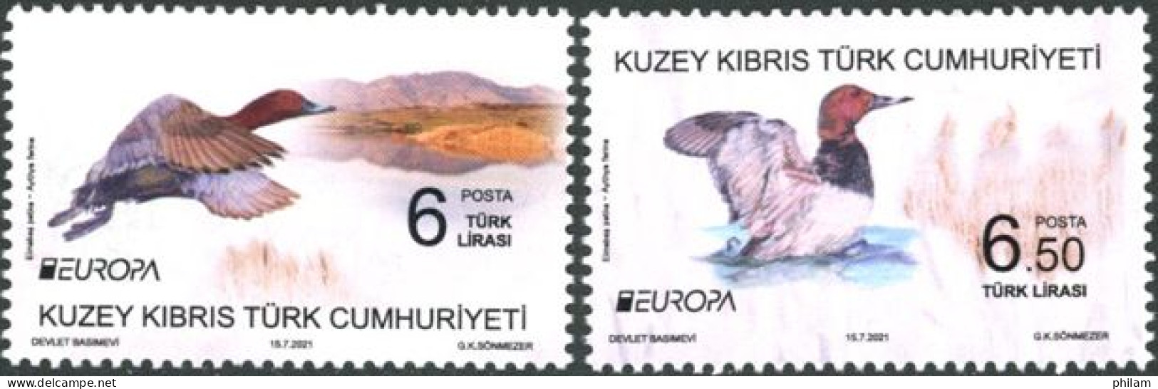 Chypre Turc 2021 - Europa - Faune Menacée - Canards Sauvages - 2 V. - Ungebraucht