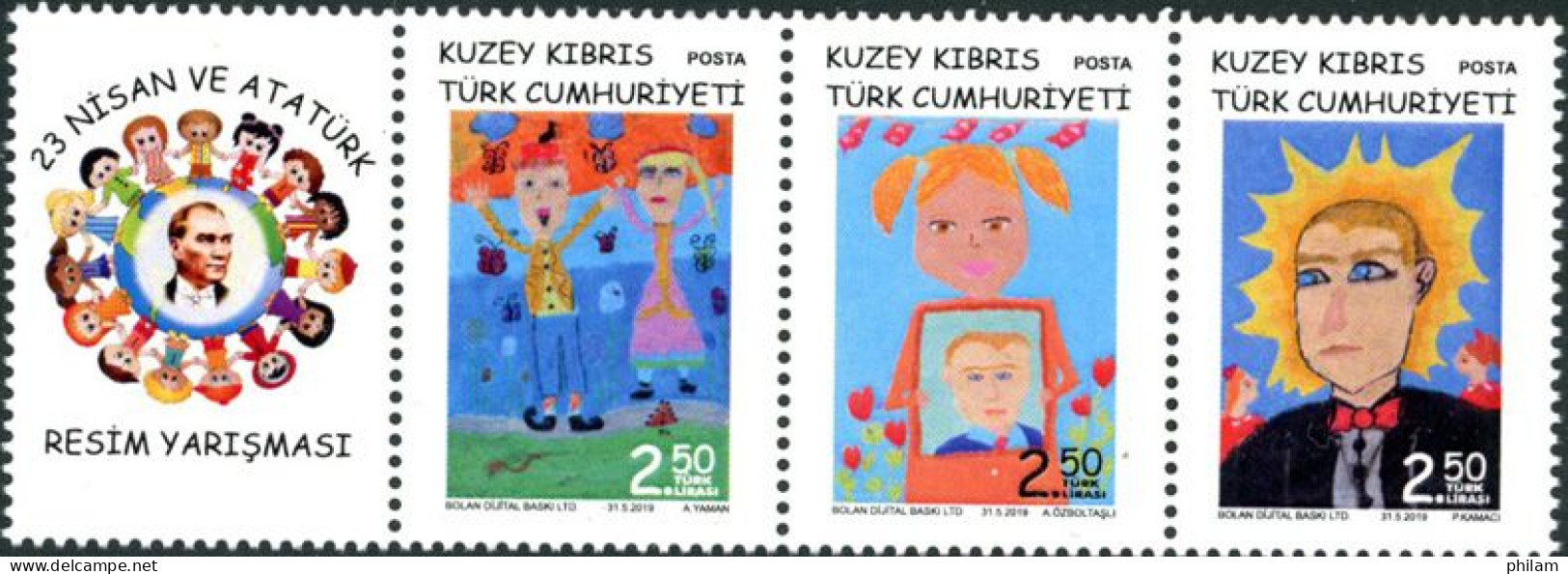 CHYPRE TURC 2019 - Ataturk - Dessins D'enfants - 3 V. - Unused Stamps