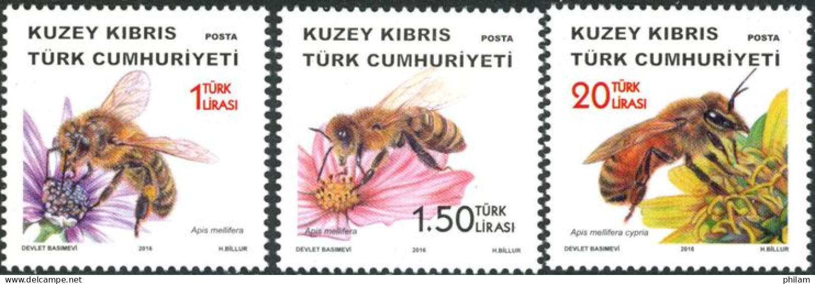 CHYPRE TURC 2016 - Abeilles - 3 V. - Unused Stamps