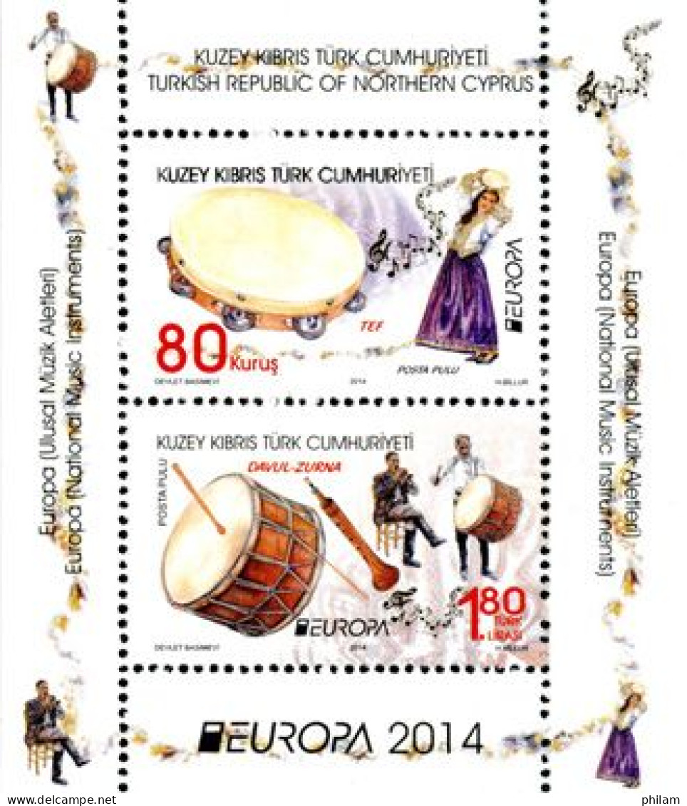CHYPRE TURC 2014 - Europa : Instruments De Musique Nationaux - BF - Unused Stamps